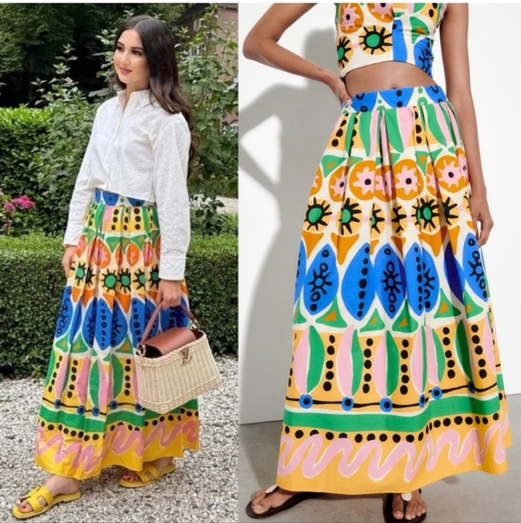 Zara geometric print maxi skirt size xs - Picture 1 of 15